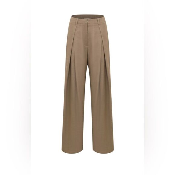 Pants - 567. Elegant Tan Wide-Leg Women's Pants